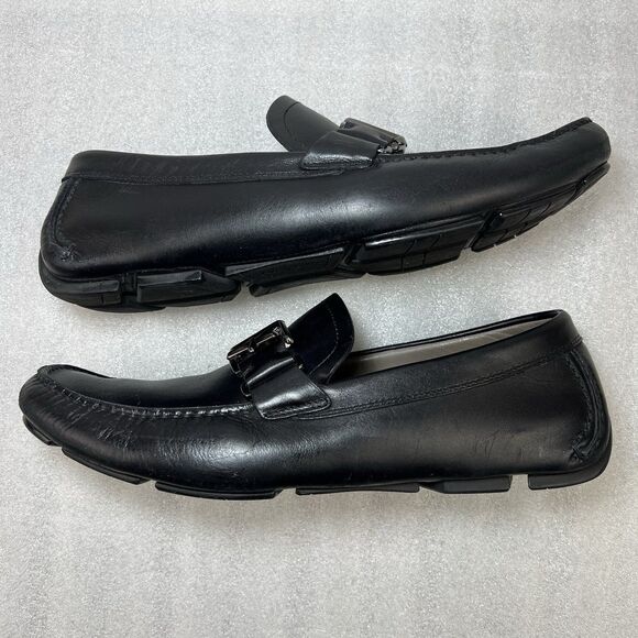 Salvatore Ferragamo PETER SF Logo Black Leather Mens Drivers Loafers Shoes 9.5D main image 5